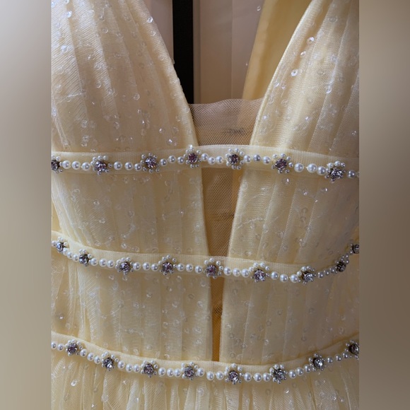 Sherri Hill Yellow Sparkly Prom Dress - Picture 3 of 8